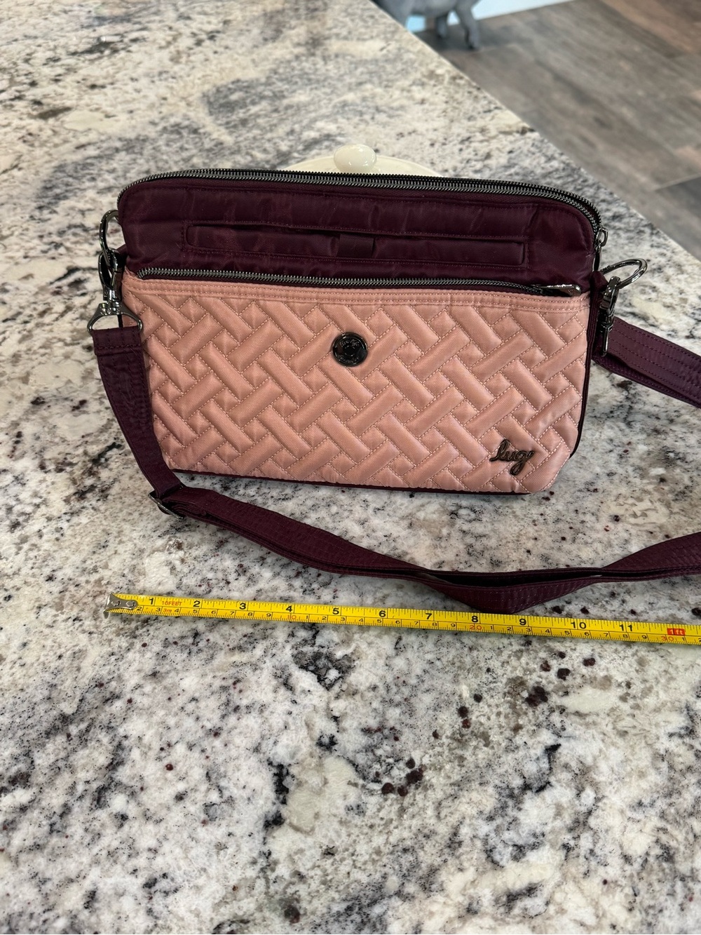 lug Soar Quilted Crossbody in Blush Pink and Burgundy